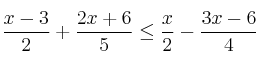 \frac{x-3}{2} + \frac{2x+6}{5} \leq \frac{x}{2} - \frac{3x-6}{4}