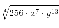 \sqrt[4]{256 \cdot x^7 \cdot y^{13}}
