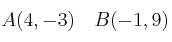 A(4, -3) \quad B(-1, 9)