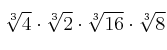 \sqrt[3]{4} \cdot \sqrt[3]{2} \cdot \sqrt[3]{16} \cdot \sqrt[3]{8}