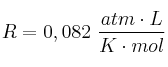 R = 0,082\ \frac{atm\cdot L}{K\cdot mol}